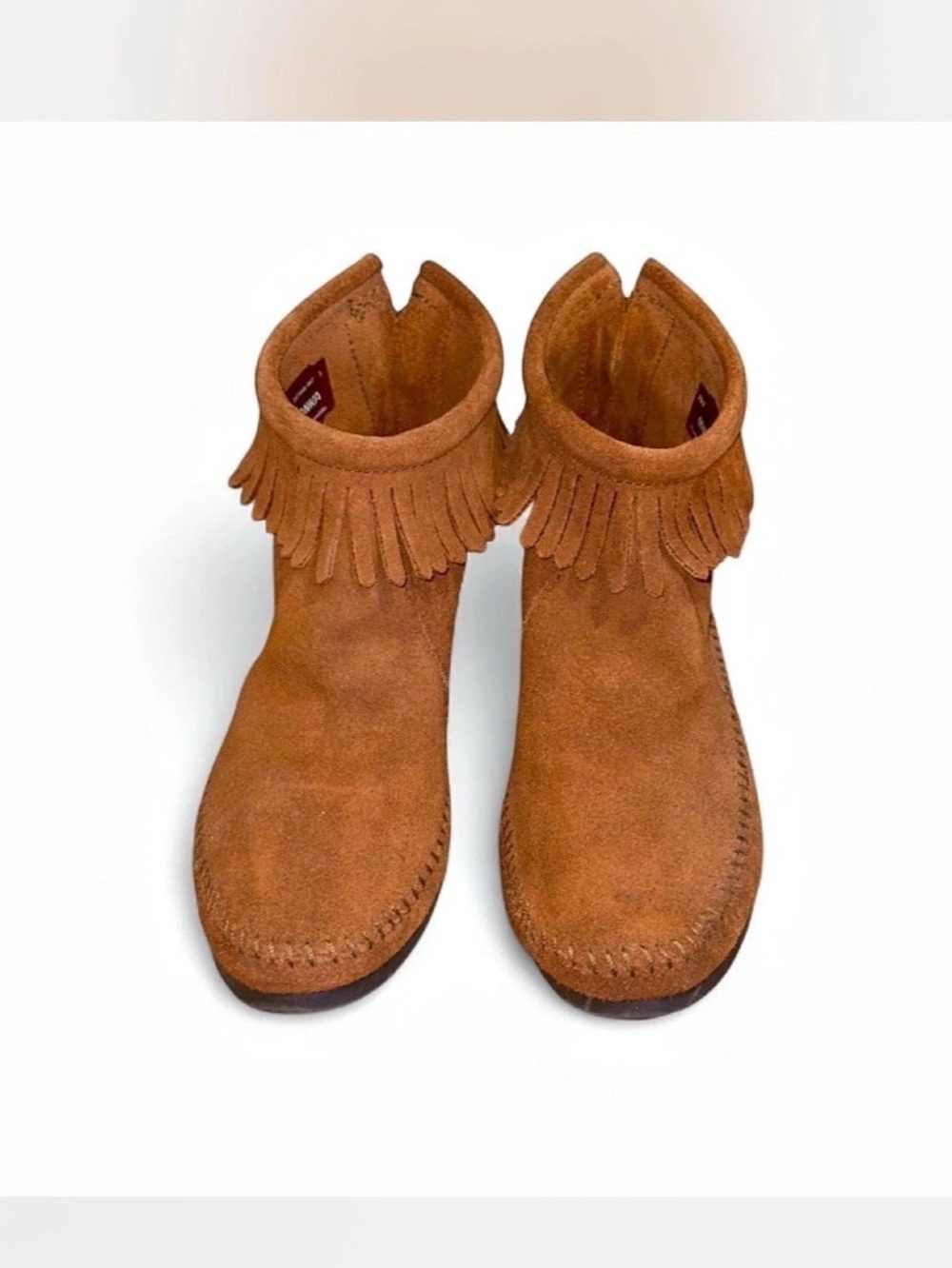 Minnetonka Back Zip Bootie Fringe Boots Brown US 7.5 Like New